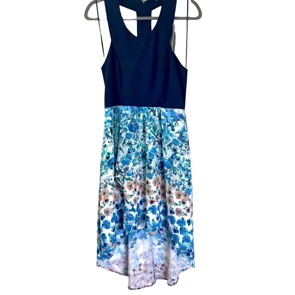 matty m Watercolor Floral High Low Empire-Waist Faux Wrap Dress Size M Easter‎